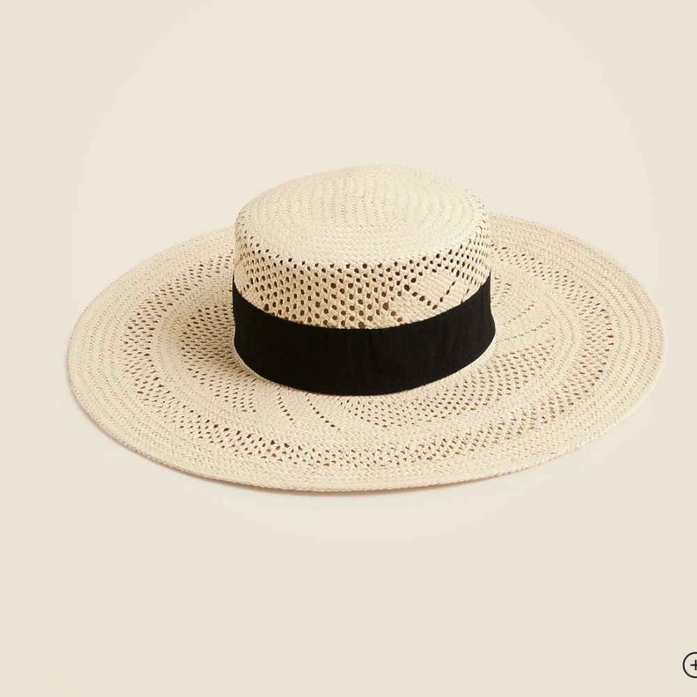J CREW Wide brim boater hat‎ with ribbon